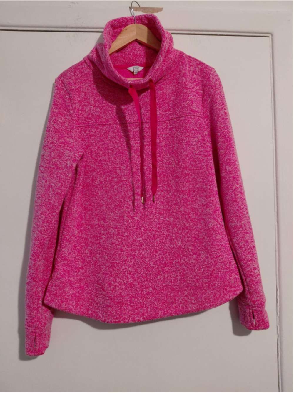 Ladies Crown & Ivy Pink Cowl Neck Drawstring Pullover Sweater Running Outdoors M